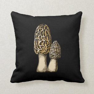 Coussin Illustration botanique Vintage de Morel Mushroom