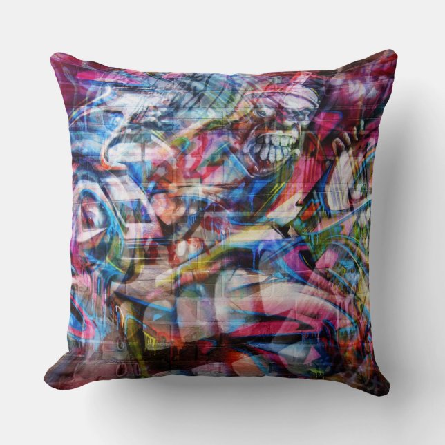 Coussin Illustration colorée de graffiti de mur (Recto)