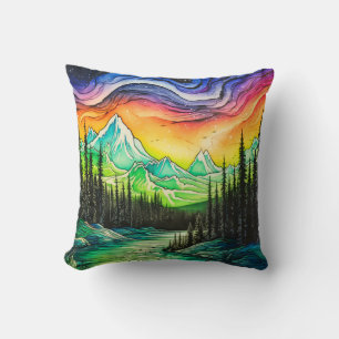 Coussin Illustration colorée de lumière du Nord