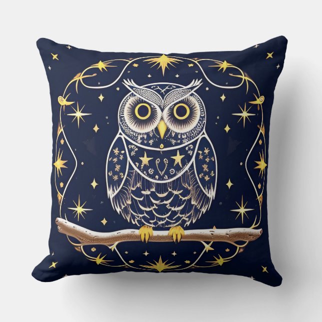 Coussin Illustration complexe de hibou nocturne (Recto)