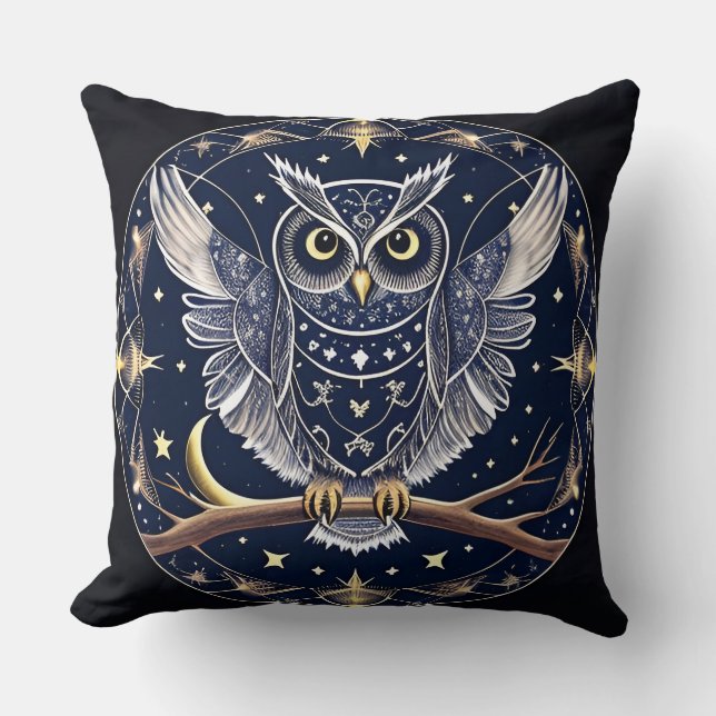 Coussin Illustration complexe de hibou nocturne (Recto)