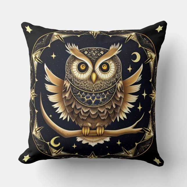 Coussin Illustration complexe de hibou nocturne (Recto)