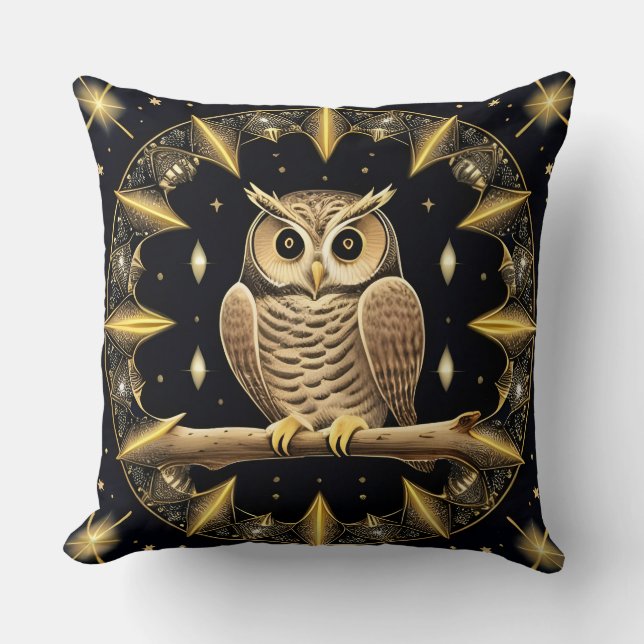Coussin Illustration complexe de hibou nocturne (Recto)
