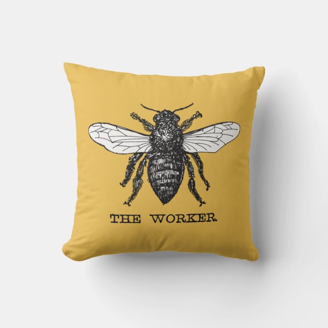 Coussin Illustration d'abeille ouvrière vintage (Recto)