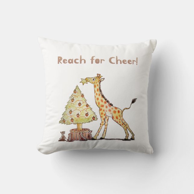 Coussin Illustration d'arbre de Noël girafe dessiné à la m (Recto)