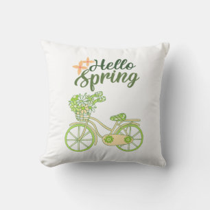 Coussin Illustration de bicyclette vintage Bonjour Printem