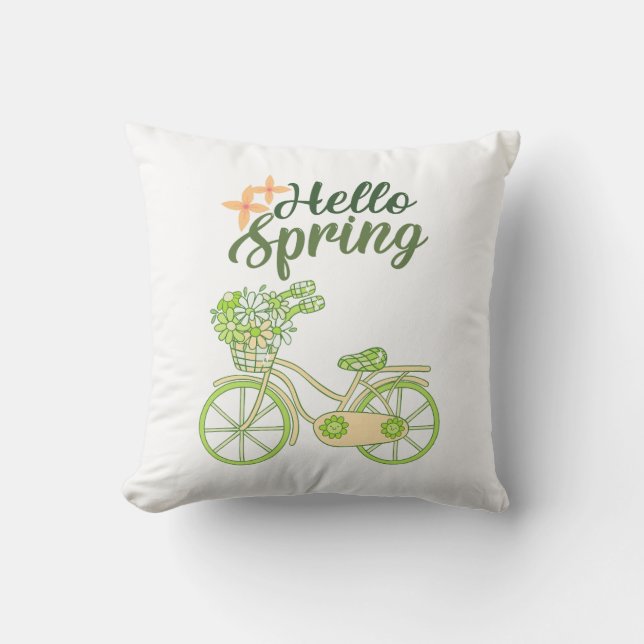 Coussin Illustration de bicyclette vintage Bonjour Printem (Recto)
