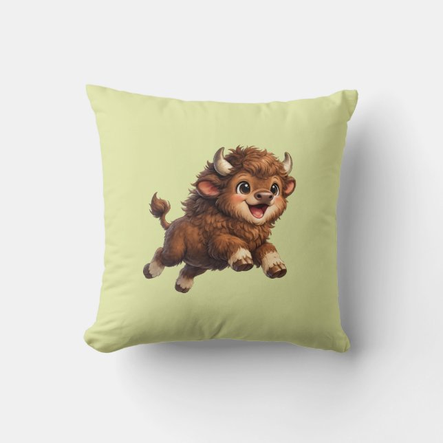 Coussin Illustration de bison joyeux et fantaisiste pour l (Recto)
