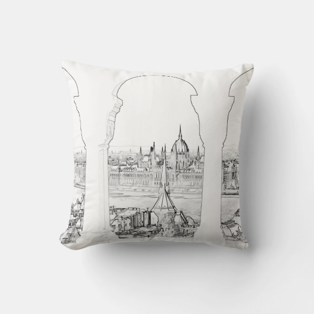Coussin Illustration de Budapest et parlement hongrois (Recto)