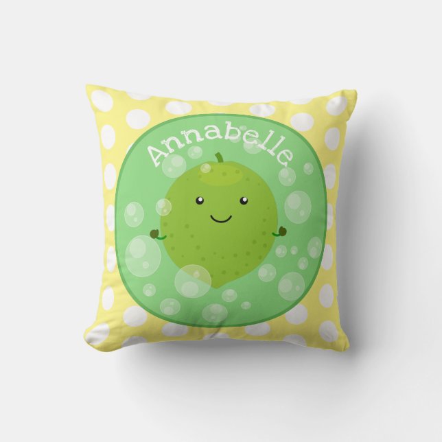 Coussin Illustration de bulles de chaux vert mou (Recto)