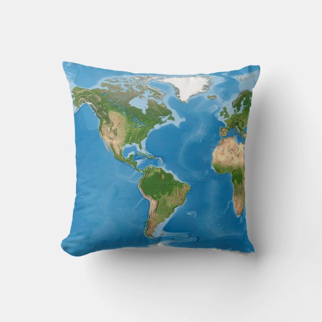 Coussin Illustration de carte topographique du monde (Recto)