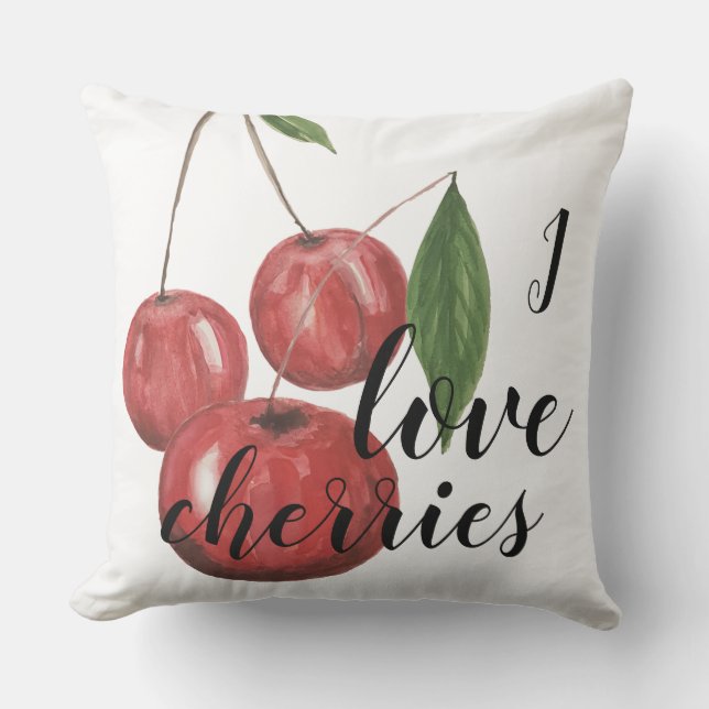 Coussin Illustration de cerises à l'aquarelle peinte à la  (Recto)
