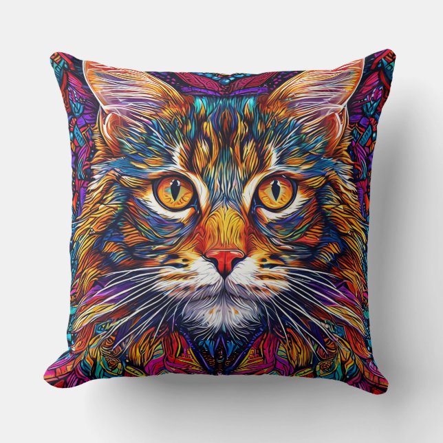 Coussin Illustration de chat abstrait vibrant (Recto)