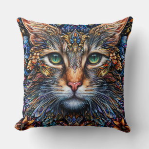Coussin Illustration de chat abstrait vibrant