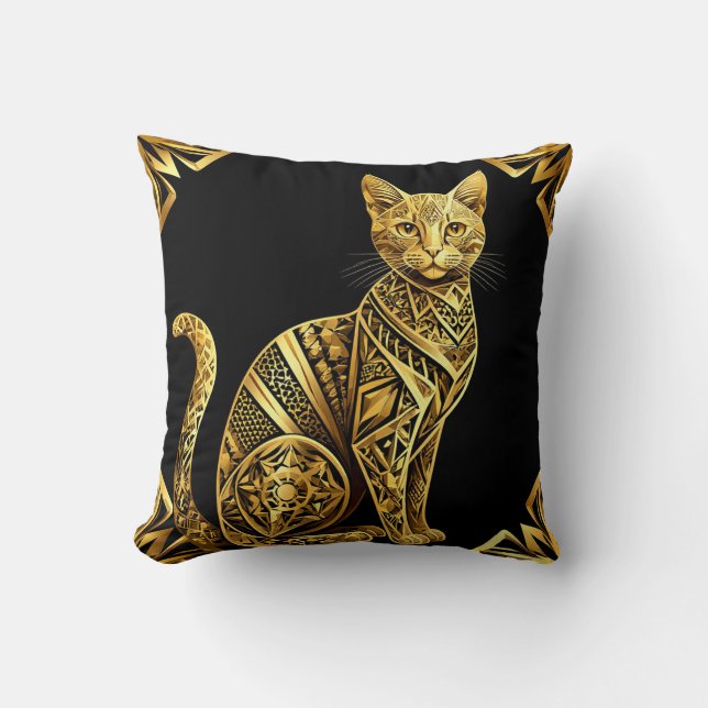 Coussin Illustration de chat doré orné (Recto)