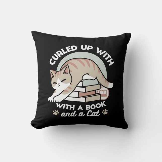 Coussin Illustration de chat Lover - Curled Up & Cosy (Recto)