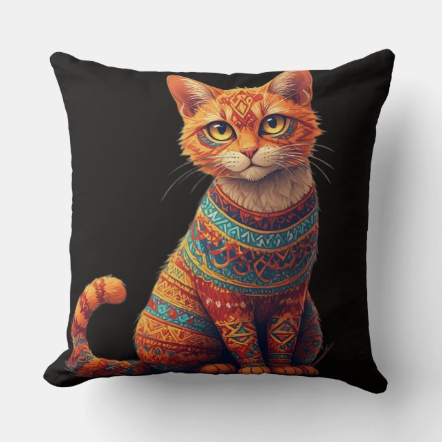 Coussin Illustration de chat mignon à motifs dans le style (Recto)