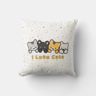 Coussin Illustration de chat mignon J'adore les chats Dess