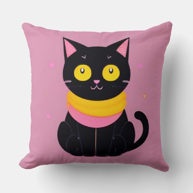 Coussin Illustration de chat noir mignon (Recto)