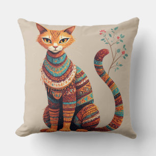 Coussin Illustration de chat tribal bohème Design d'art fo