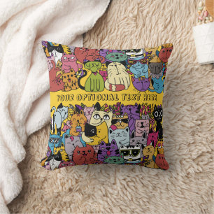 Coussin Illustration de chats amusants de texte et de coul