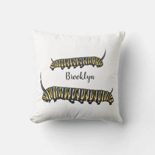 Coussin illustration de chenille de monarque de dessin ani