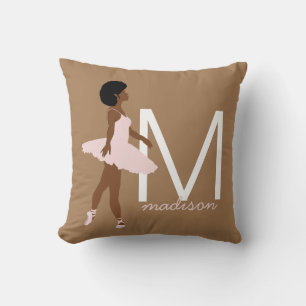 Coussin Illustration de cheveux afro ballerine noire monog