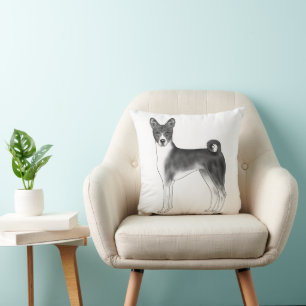 Coussin Illustration de chien Basenji mignon en noir et bl
