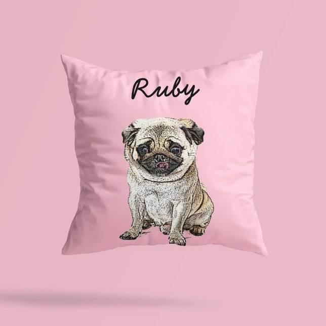 Coussin Illustration de chien Carlin moderne | Ajouter un  (Créateur téléchargé)