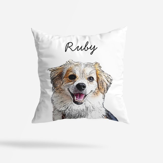 Coussin Illustration de chien de race mixte moderne | Ajou (Créateur téléchargé)
