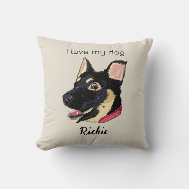Coussin Illustration de chiot GSD Monogramme Cadeau pour a (Recto)