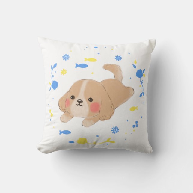 Coussin Illustration de chiot joyeux (Recto)
