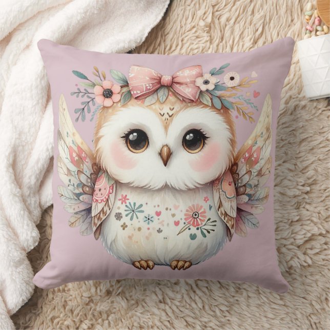 Coussin Illustration de chouette Kawaii Boho (Couverture)