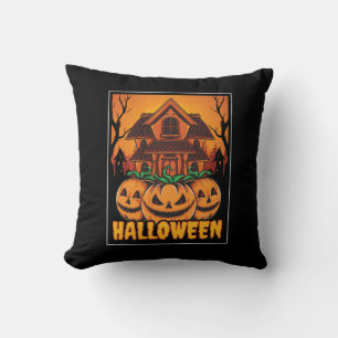 Coussin Illustration de citrouille de maison hantée Hallow