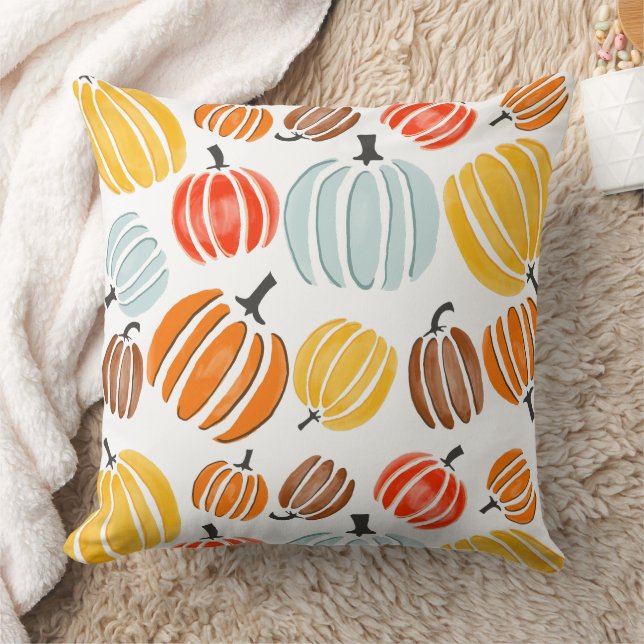 Coussin Illustration de citrouilles aquarelles colorées, c (Couverture)