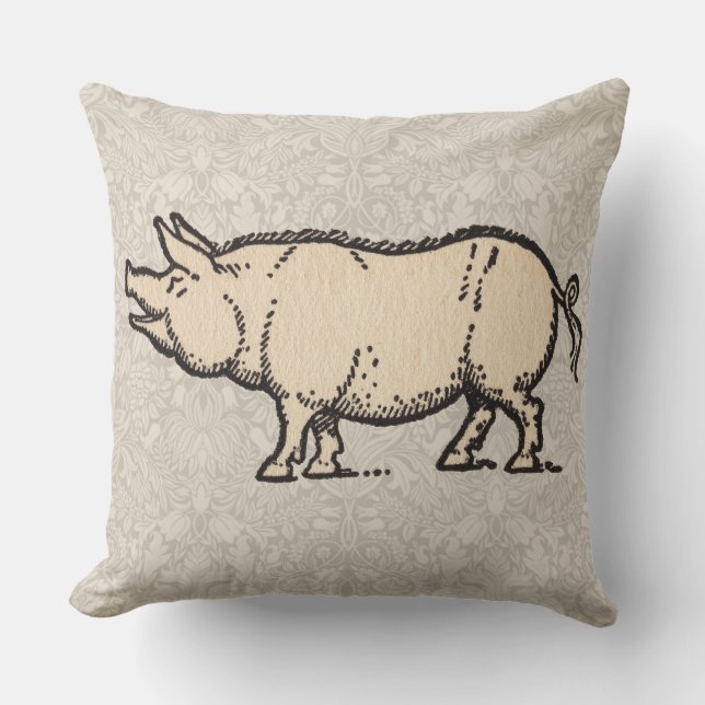 Coussin Illustration de cochon antique mignon vintage (Recto)
