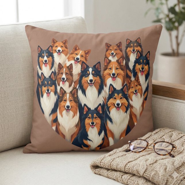 Coussin Illustration de cœur de Sheltie Shetland Sheepdog  (Sheltie Heart Illustration Cute Shetland Sheepdog Throw Pillow Mockup A)