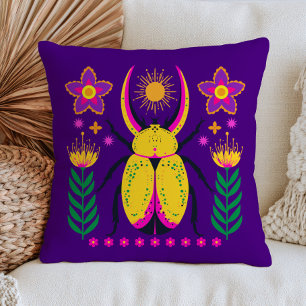Coussin Illustration de coléoptère floral Bold Violet Bohè