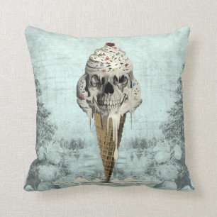 Coussin Illustration de cornet de crème glacée de crâne
