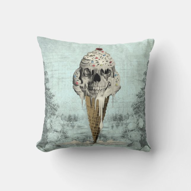 Coussin Illustration de cornet de crème glacée de crâne (Recto)