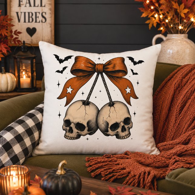 Coussin Illustration de crâne à nœud papillon pour Hallowe (Créateur téléchargé)