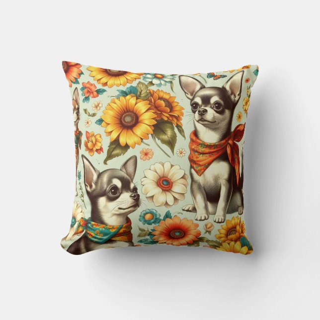 Coussin Illustration de Cute Retro Chihuahua (Recto)