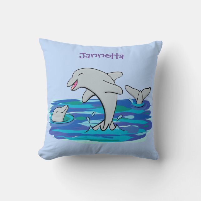 Coussin Illustration de dauphins heureux adorables (Recto)