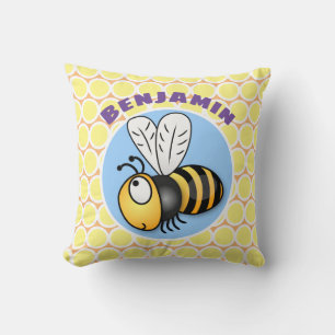 Coussin Illustration de dessin animé d'abeille à miel jaun