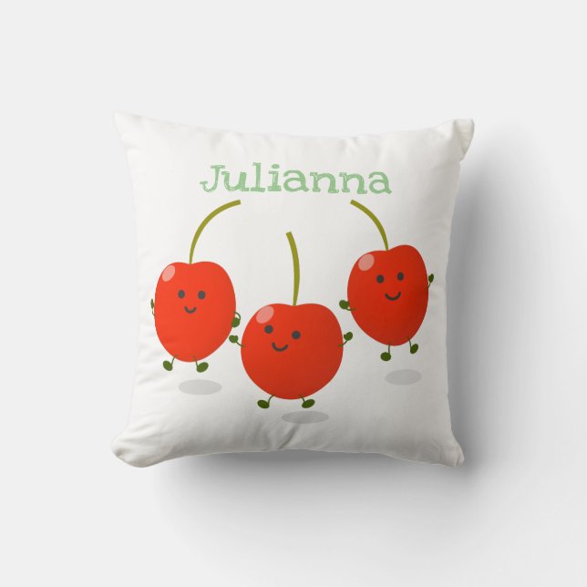 Coussin Illustration de dessin animé de cerises heureuses  (Recto)