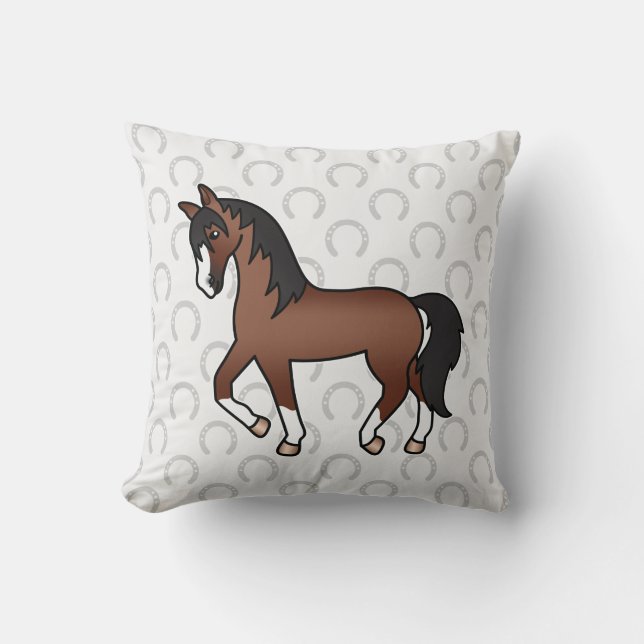 Coussin Illustration de dessin animé de cheval brun trotta (Recto)