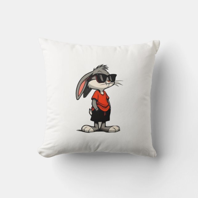 Coussin Illustration de dessin animé de lapin cool avec lu (Recto)
