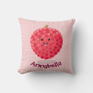 Coussin Illustration de dessin animé de litchi rose mignon