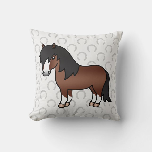 Coussin Illustration de dessin animé de poney Shetland bru (Recto)