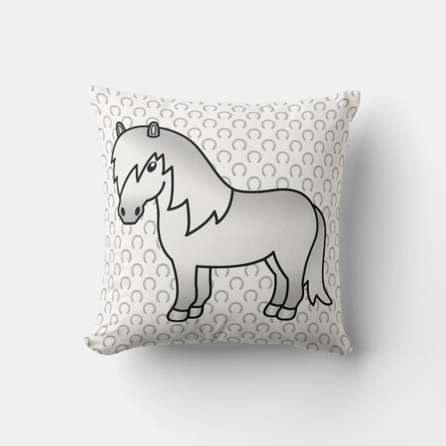 Coussin Illustration de dessin animé de poney Shetland gri (Recto)